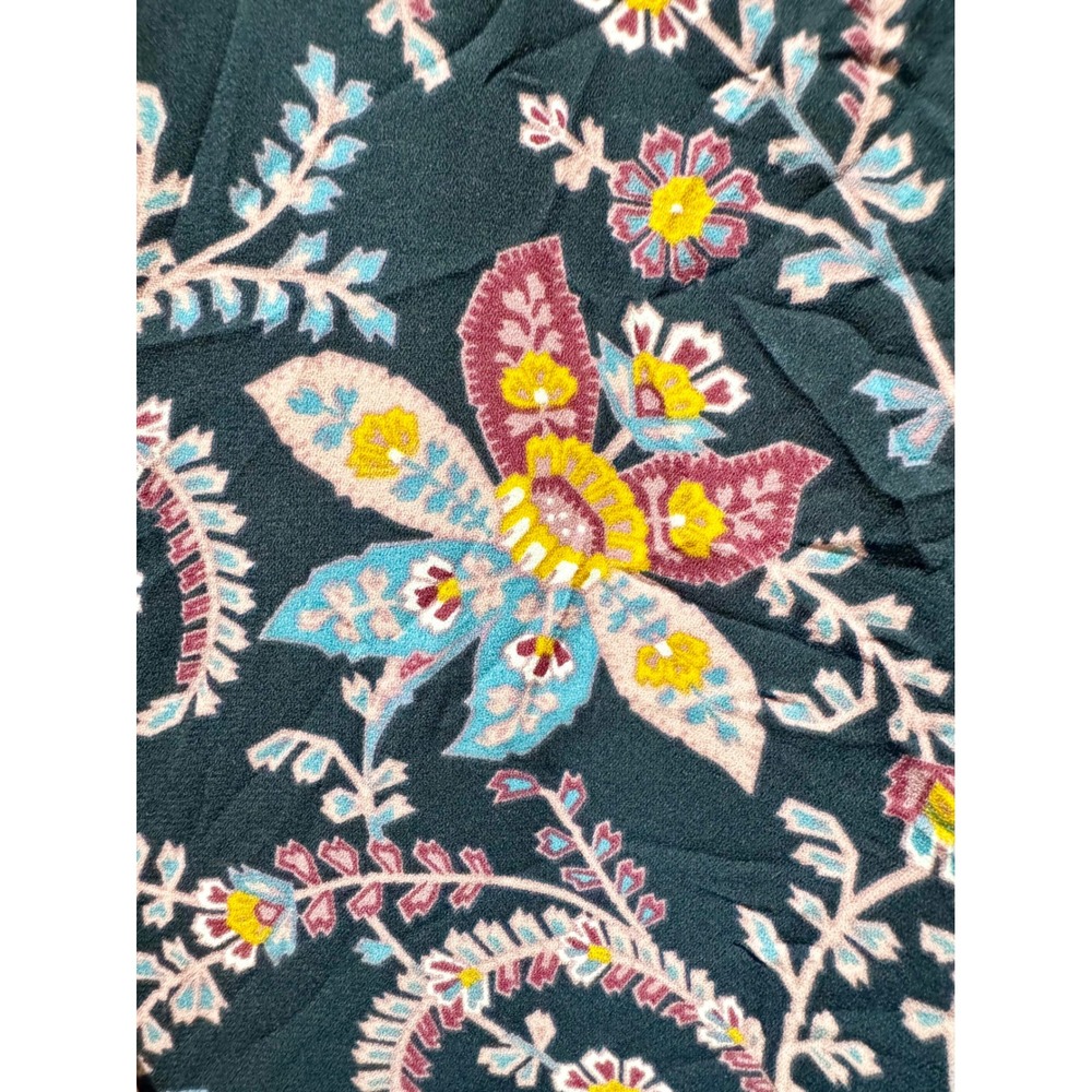 LOFT Navy Blue Floral Paisley Ruffle Neck Tie Front Blouse Long Sleeve Small - Picture 3 of 5